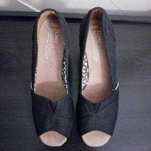 Tom's Canvas Peep Toe Wedges